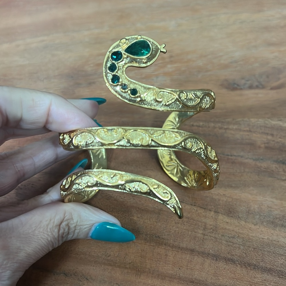 Rachel Zoe Gold Tone Crystal Snake Cuff Bracelet